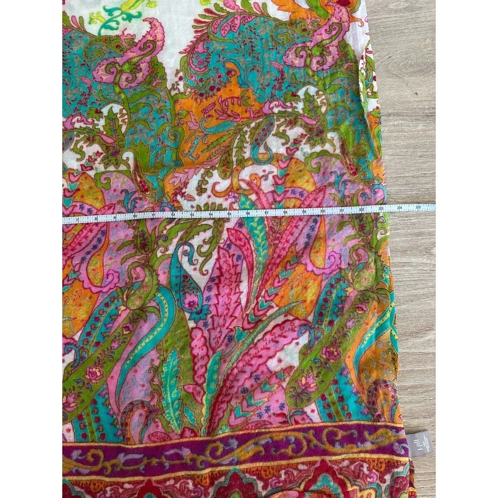J. Jill Wool Paisley Scarf Wrap Multi-Color Pink Green Orange 70x25
